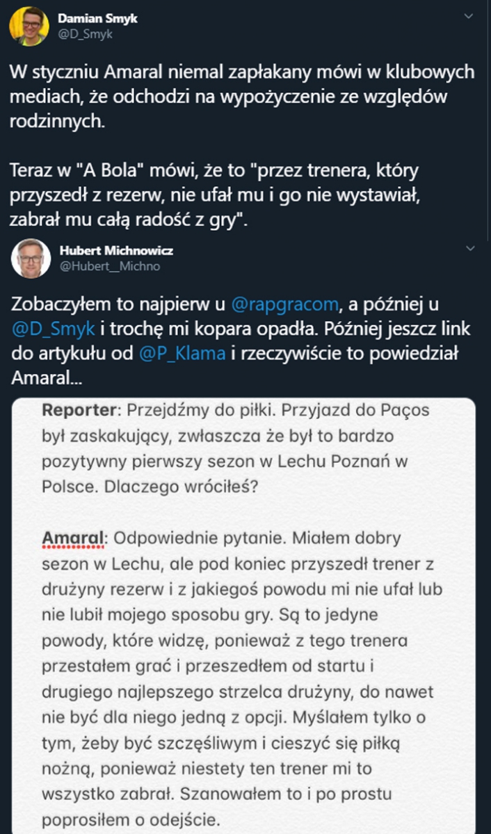 HIT! Amaral mówi, DLACZEGO odszedł z Lecha Poznań...